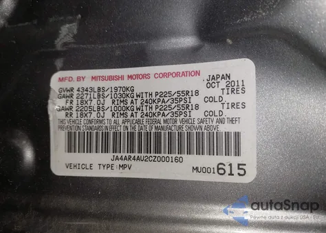 2012 Mitsubishi Outlander Sport Se из США, поврежденный, VIN JA4AR4AU2CZ000160